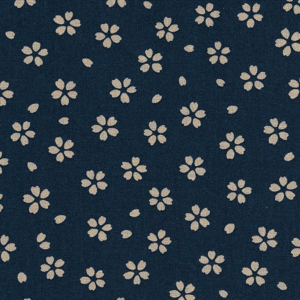 Pièce de Tissu Japonais Coupon Sakura Fleurs 54x45 cm bleu/écru Sevenberry - Photo n°1