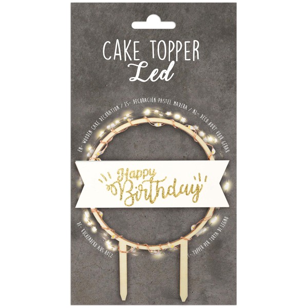 Cake Topper à Led - Happy Birthday - 8,5 cm - Photo n°1
