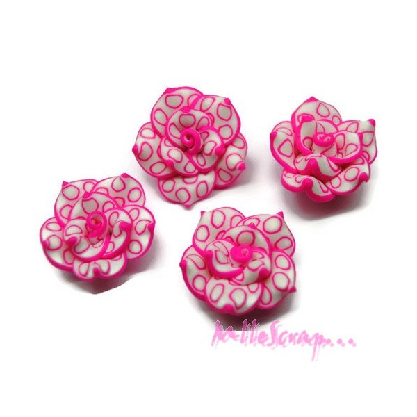 Cabochons fleurs fimo rose - 4 pièces - Photo n°1