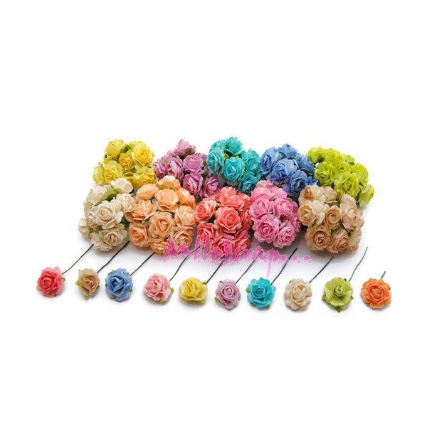 Gros lot fleurs papier multicolore - 100 pièces - Photo n°1