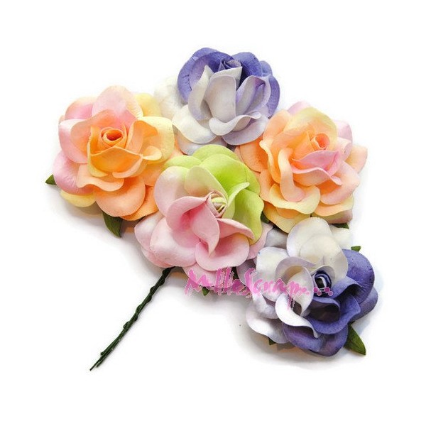 Grosses fleurs papier multicolore - 5 pièces - Photo n°1