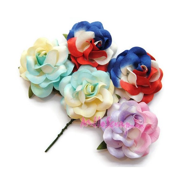 Grosses fleurs papier multicolore - 5 pièces - Photo n°1