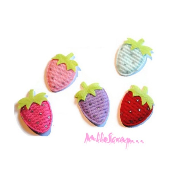 Appliques fraises tissu multicolore - 5 pièces - Photo n°1
