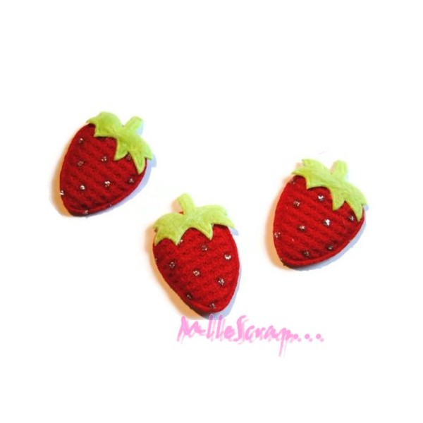 Appliques fraises tissu rouge - 5 pièces - Photo n°1