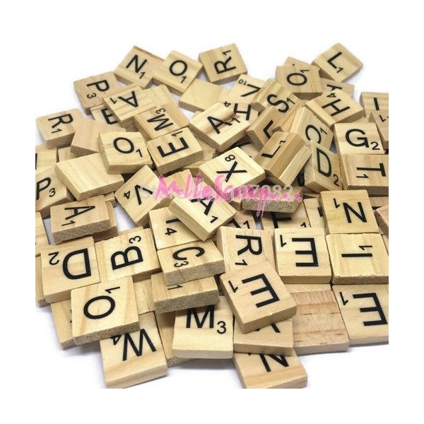 Alphabets bois type scrabble - 100 pièces - Photo n°1