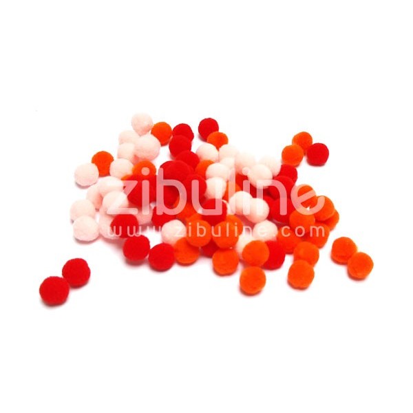 Mini pompons boules - Rouge-orange - Photo n°1