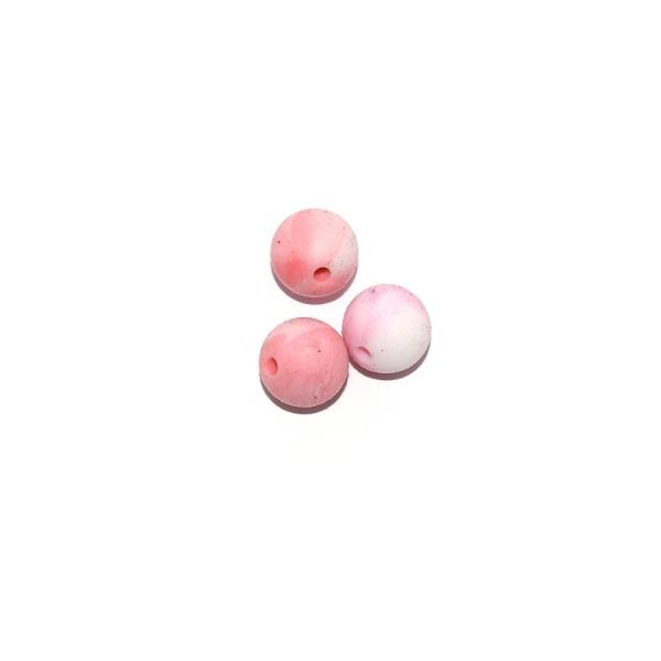 Perle ronde 12 mm silicone blanc marbre rose - Photo n°1