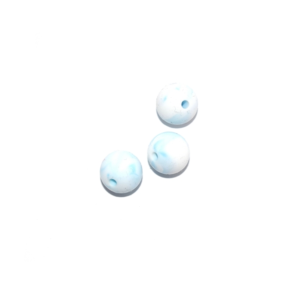 Perle ronde 12 mm silicone blanc marbre bleu - Photo n°1