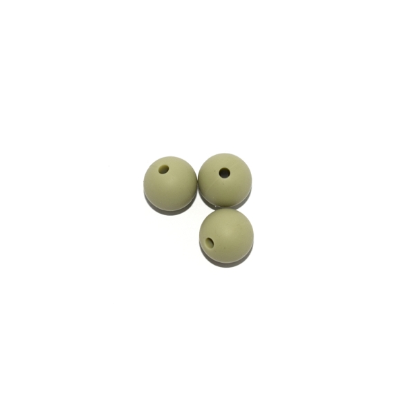Perle ronde 12 mm en silicone vert olive clair - Photo n°1