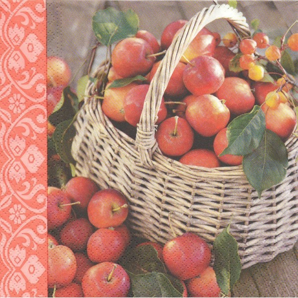 4 Serviettes en papier Panier de Pommes Format Lunch Decoupage Decopatch 74279 Nouveau - Photo n°1