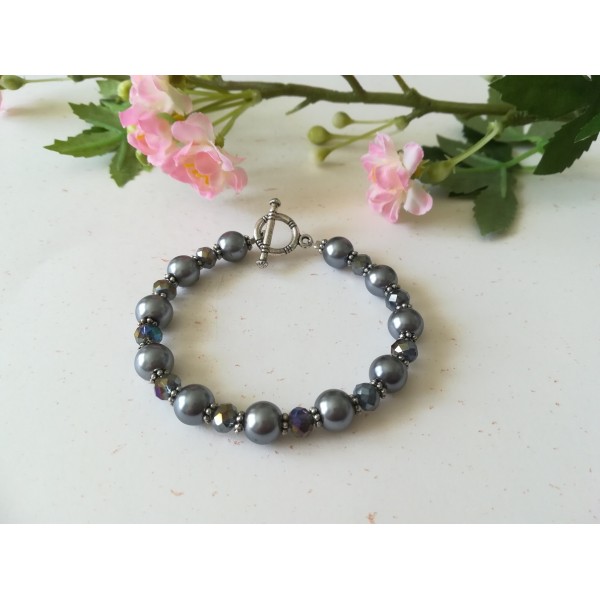 Kit bracelet perles en verre nacré et à facette bleue - Photo n°2