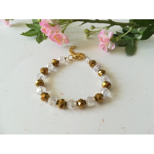 Kit bracelet perles en verre cristal et à facette dorée - Photo n°1