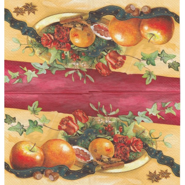 4 Serviettes en papier Décor de Noël Pommes Format Lunch Decoupage Decopatch 610416 Home Fashion - Photo n°1