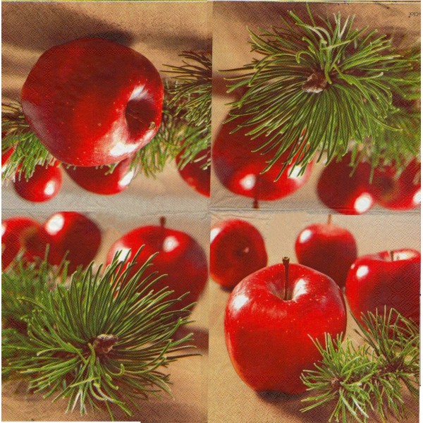 4 Serviettes en papier Pommes Rouges Noël Format Lunch 10161-4400 IHR Decoupage Decopatch - Photo n°1