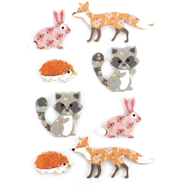 Stickers effet 3D animaux de la forêt - 8 autocollants - Photo n°1