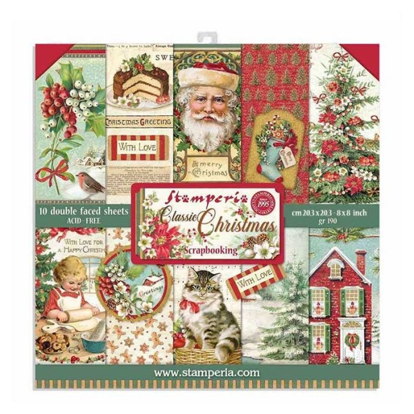 Papier scrapbooking  Stamperia - Classic Christmas - 20x20 - 10 feuilles - Photo n°1