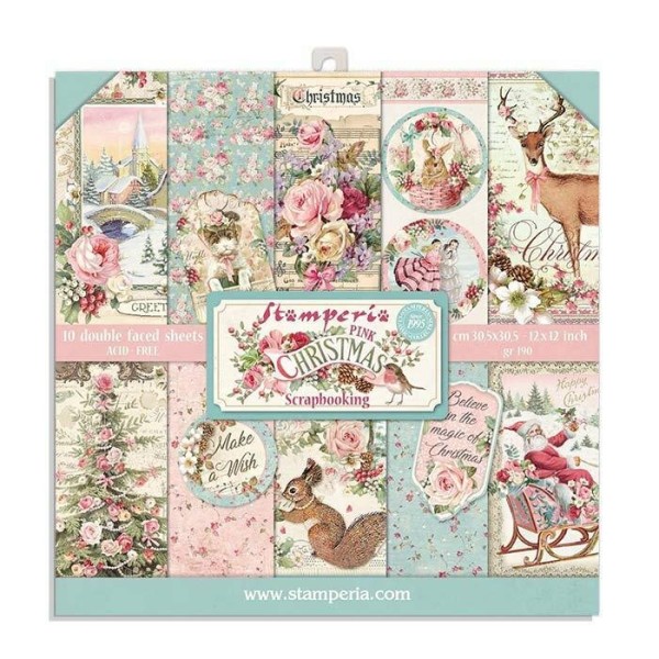 Papier scrapbooking  Stamperia - Pink Christmas - 20x20 - 10 feuilles - Photo n°1