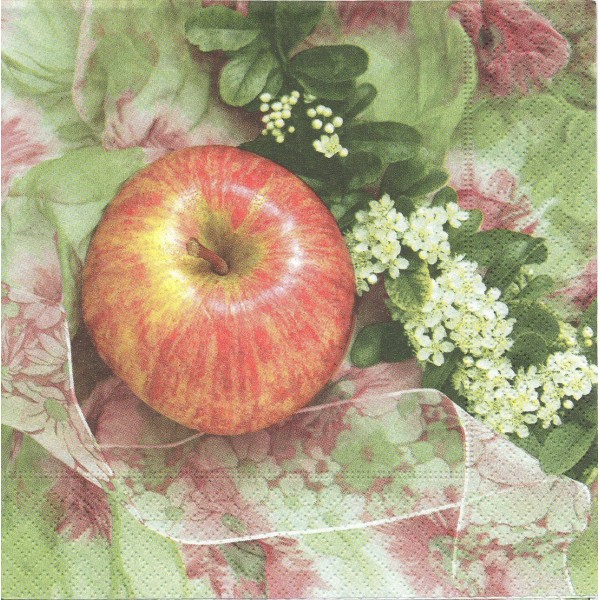 4 Serviettes en papier Pomme Ruban & Fleurs Format Lunch Decoupage 20743 Paper+Design - Photo n°1