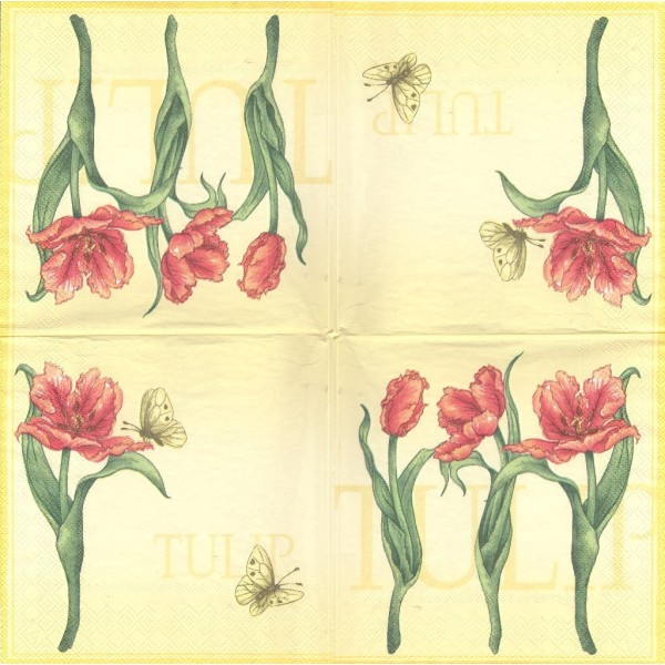 4 Serviettes en papier Tulipes Papillon fleurs Format Lunch Decoupage Decopatch 13303700 Ambiente - Photo n°1