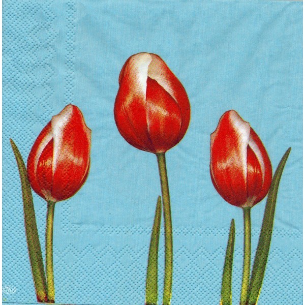 4 Serviettes en papier Fleurs Tulipes Format Lunch 10160-6800 IHR Decoupage Decopatch - Photo n°1