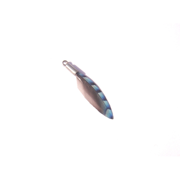 MINI Pendentif plume Geai bleu 3 CM de hauteur x 8 MM max de largeur, - Photo n°1