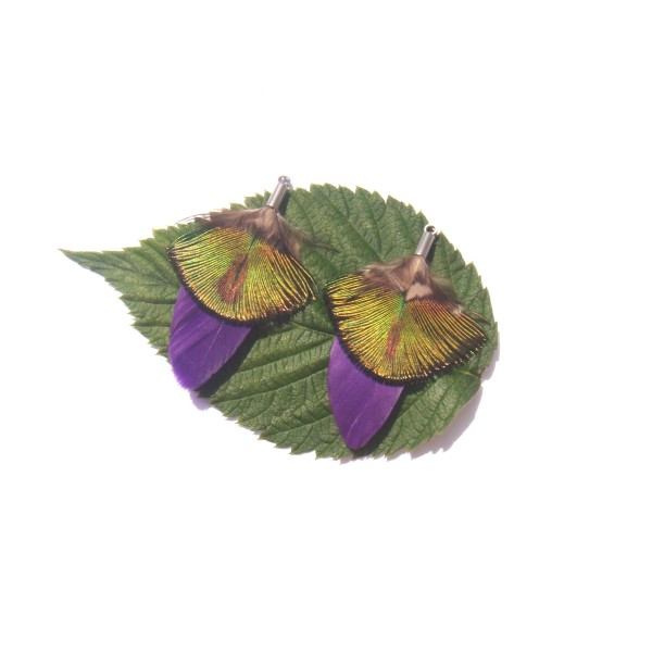 Paire de pendentifs Paon et Oie teintée violet  4.2 CM de hauteur x 2.9 CM - Photo n°2