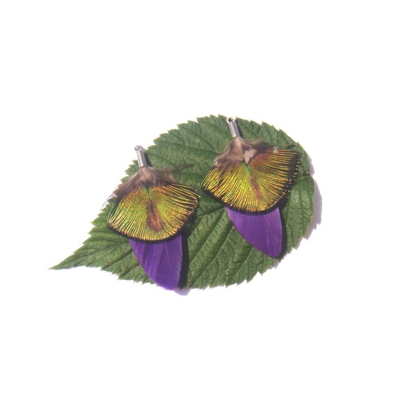 Paire de pendentifs Paon et Oie teintée violet  4.2 CM de hauteur x 2.9 CM - Photo n°3