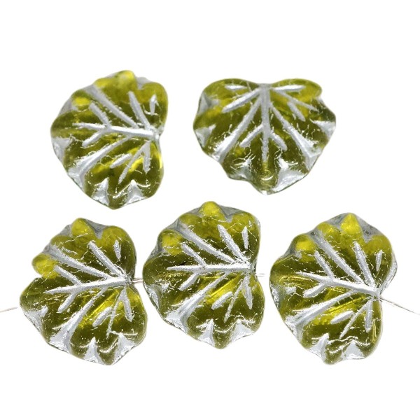12pcs Cristal d'Olivine feu Vert de l'Argent de Lavage de la Feuille d'Érable à Plat Sculpté tchèque - Photo n°1