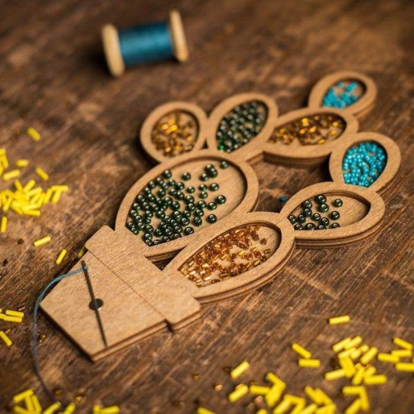 Cactus Succulent perles Organisateur artisanat boîte, fabrication de Bijoux Cas De Stockage, En bois - Photo n°2