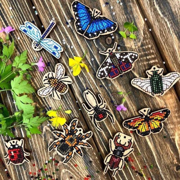 Insectes papillon libellule Mix 20 Pcs En bois Bases, semences perle fil broderie sur bois, Point de - Photo n°2