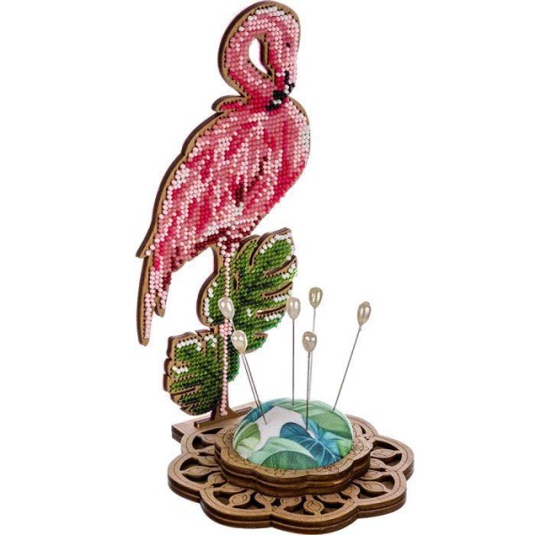 Flamingo broches coussin semences Broderie perlée Artisanat DIY Kit, ornement Sur Toile En Bois, À C - Photo n°1