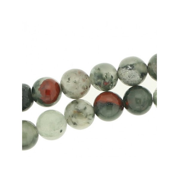 Fil de 63 perles rondes 6mm 6 mm en jaspe héliotrope sanguin pierre de sang - Photo n°2