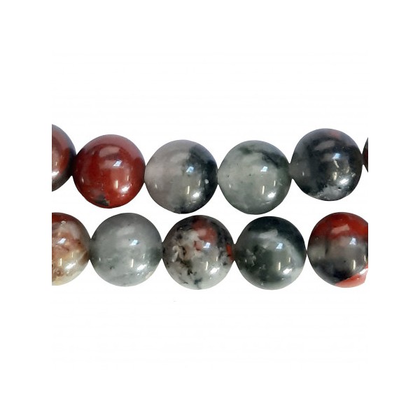 Fil de 63 perles rondes 6mm 6 mm en jaspe héliotrope sanguin pierre de sang - Photo n°1