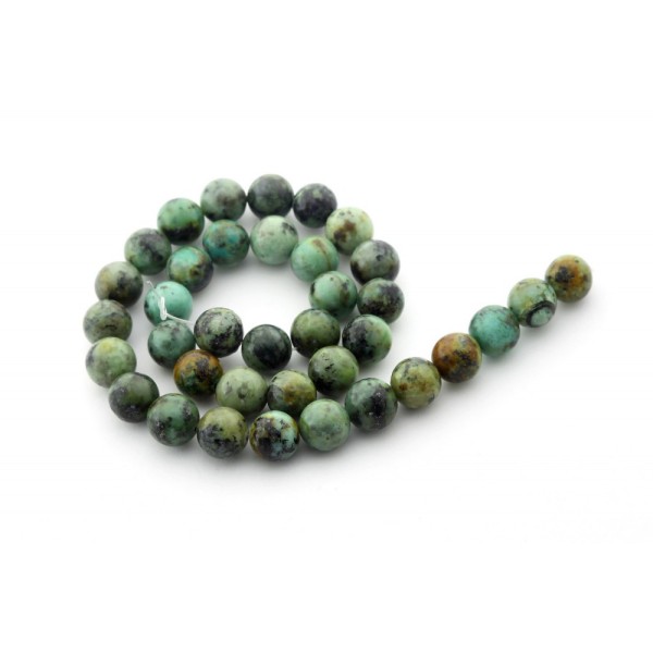 Fil de 35 perles rondes 10mm 10 mm en turquoise africaine tachetée - Photo n°2