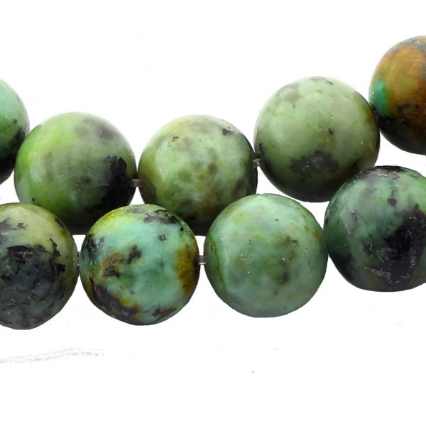 Fil de 35 perles rondes 10mm 10 mm en turquoise africaine tachetée - Photo n°1