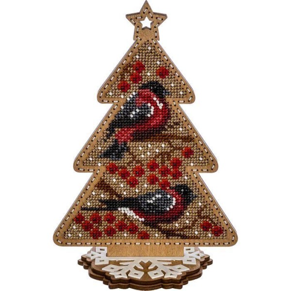 Oiseau arbre perlé DIY Kit, Arbre de Noël Ornement sur toile en bois, semences Broderie Artisanat, C - Photo n°3