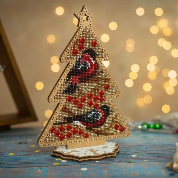 Oiseau arbre perlé DIY Kit, Arbre de Noël Ornement sur toile en bois, semences Broderie Artisanat, C - Photo n°4