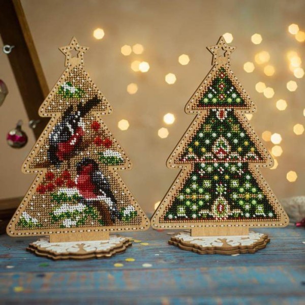 Oiseau arbre perlé DIY Kit, Arbre de Noël Ornement sur toile en bois, semences Broderie Artisanat, C - Photo n°5