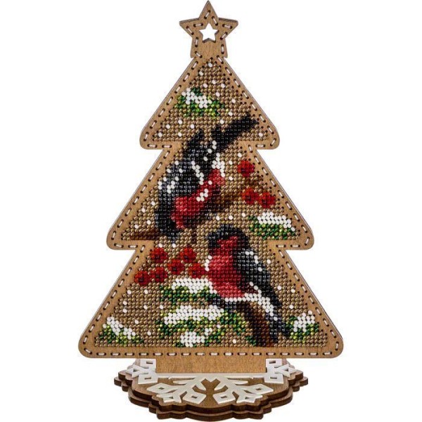 Oiseau arbre perlé DIY Kit, Arbre de Noël Ornement sur toile en bois, semences Broderie Artisanat, C - Photo n°1