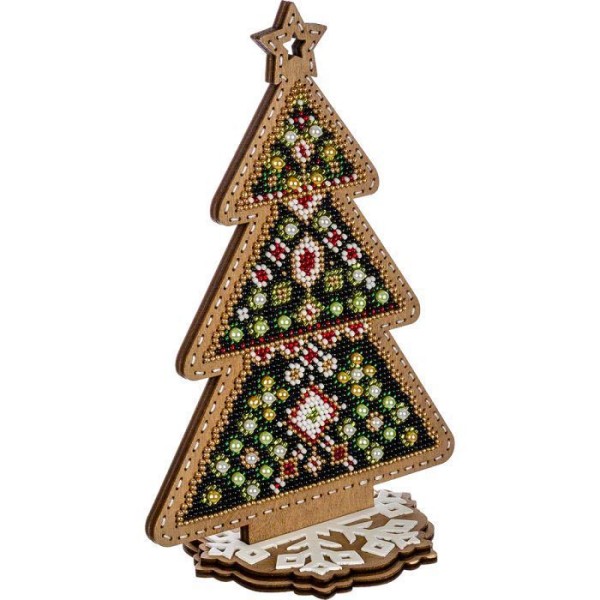 Vert arbre perlé DIY Kit, Arbre de Noël Ornement sur toile en bois, semences Broderie Artisanat, Cad - Photo n°2