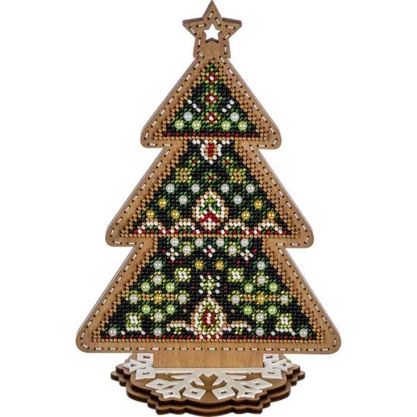 Vert arbre perlé DIY Kit, Arbre de Noël Ornement sur toile en bois, semences Broderie Artisanat, Cad - Photo n°3