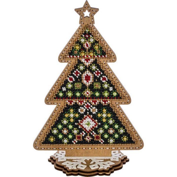 Vert arbre perlé DIY Kit, Arbre de Noël Ornement sur toile en bois, semences Broderie Artisanat, Cad - Photo n°1