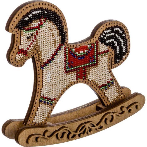 Rouge cheval à bascule perlé DIY Kit, Arbre de Noël Ornement sur toile en bois, semences Broderie Ar - Photo n°2
