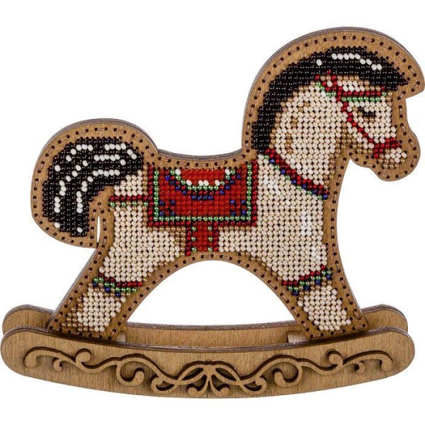 Rouge cheval à bascule perlé DIY Kit, Arbre de Noël Ornement sur toile en bois, semences Broderie Ar - Photo n°3