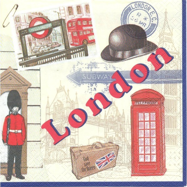 4 Serviettes en papier Londres Symboles Format Lunch Decoupage Decopatch 74449 Nouveau - Photo n°1