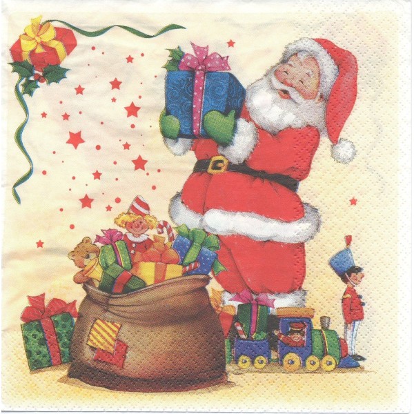 4 Serviettes en papier Père Noël Cadeaux Format Lunch Decoupage Decopatch 39552 BBS - Photo n°1
