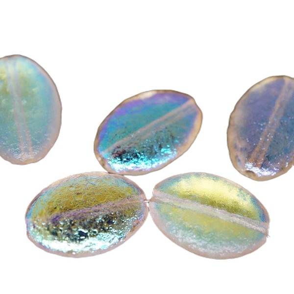 6pcs Mat Lept Crystal Ab Moitié Rustique Gravée Ovale Plat, Perles de Verre tchèque 18mm x 13mm - Photo n°1