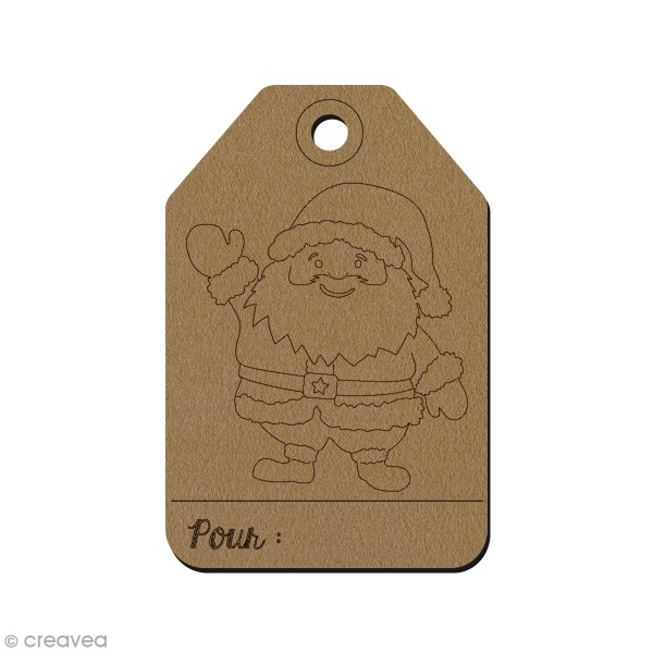 Étiquette cadeau en bois - Père Noël - 7,5 x 5 cm - 1 pce - Photo n°1