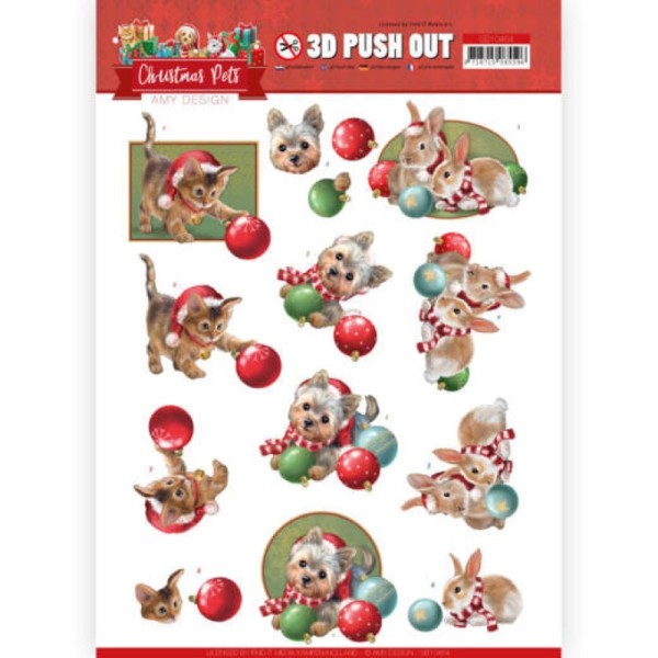 Carte 3D prédéc. - SB10464 - Christmas Pets - Boules de Noël - Photo n°1