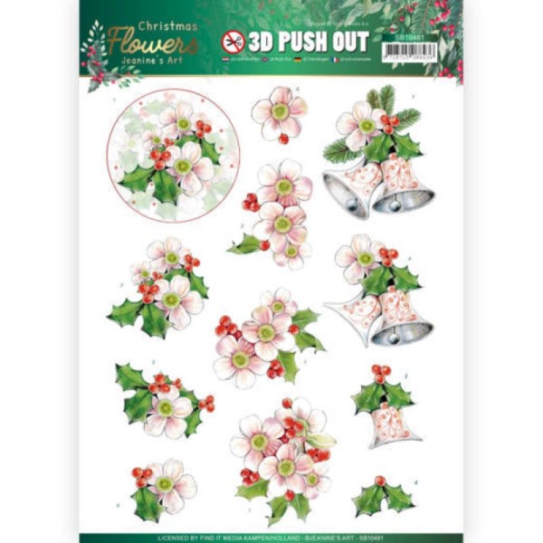 Carte 3D prédéc. - SB10481 - Christmas Flowers - Fleurs de Noël roses - Photo n°1